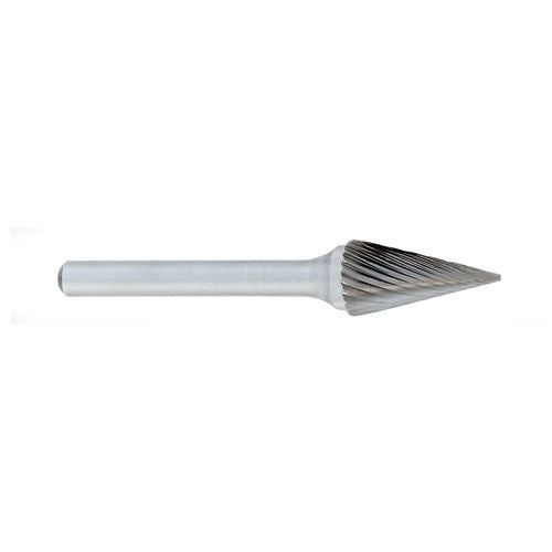 ‎SM-1 -1/4 × 1/2 LOC × 1/4 Shank × 2 OAL Pointed Tree Carbide Medium Right Hand Spiral Burr - Americas Industrial Supply