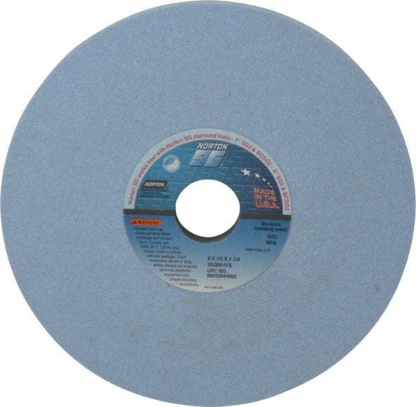 Norton - 8" Diam x 1-1/4" Hole x 1/2" Thick, I Hardness, 60 Grit Surface Grinding Wheel - Ceramic, Type 1, Medium Grade, 3,600 Max RPM, Vitrified Bond, No Recess - Americas Industrial Supply