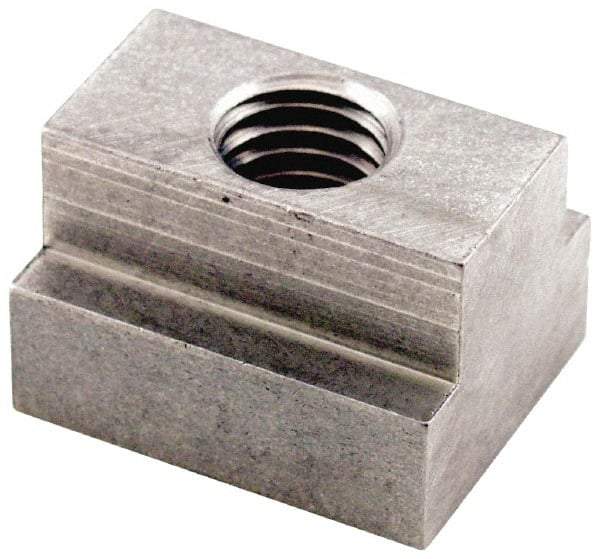 Jergens - 3/4-10 Tapped Through T Slot Nut - 13/16" Slot Width, 1-1/2 x 9/16" Base Width x Height, 1-3/4 x 1" OAL x Height - Americas Industrial Supply