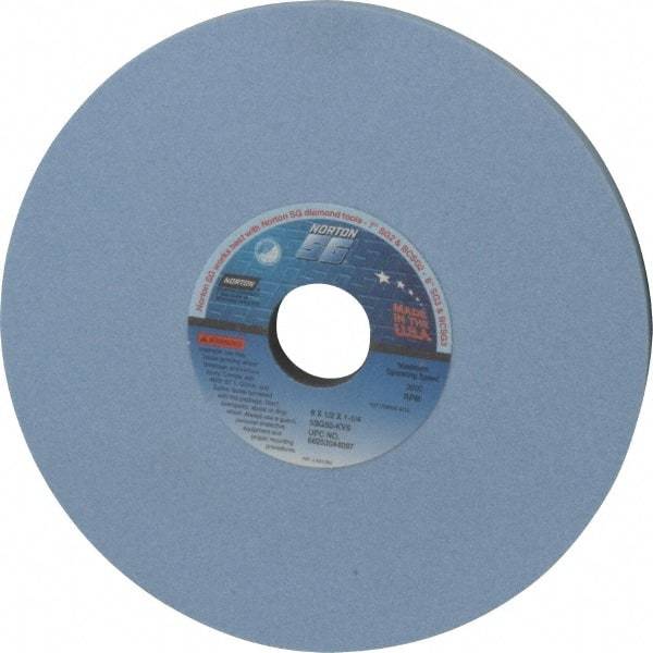 Norton - 8" Diam x 1-1/4" Hole x 1/2" Thick, K Hardness, 80 Grit Surface Grinding Wheel - Ceramic, Type 1, Medium Grade, 3,600 Max RPM, Vitrified Bond, No Recess - Americas Industrial Supply