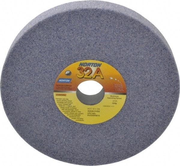 Norton - 8" Diam x 1-1/4" Hole x 1" Thick, H Hardness, 46 Grit Surface Grinding Wheel - Aluminum Oxide, Type 1, Coarse Grade, 3,105 Max RPM, Vitrified Bond, No Recess - Americas Industrial Supply