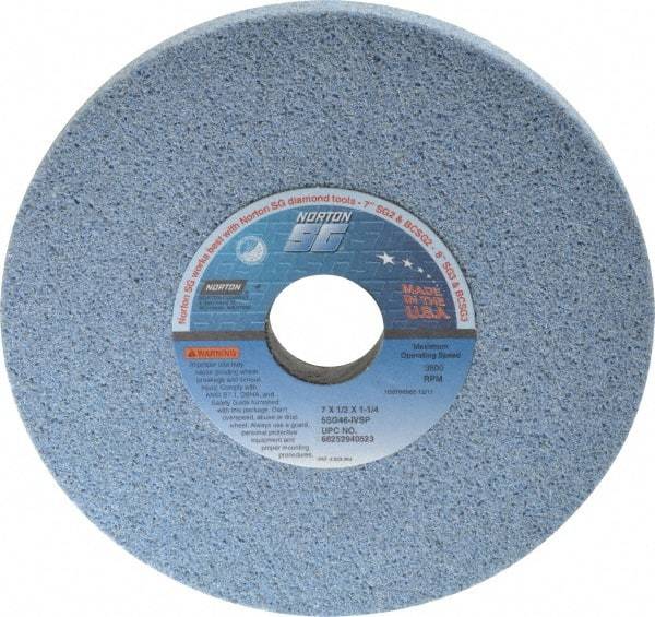 Norton - 7" Diam x 1-1/4" Hole x 1/2" Thick, I Hardness, 46 Grit Surface Grinding Wheel - Ceramic, Type 1, Coarse Grade, 3,600 Max RPM, Vitrified Bond, No Recess - Americas Industrial Supply