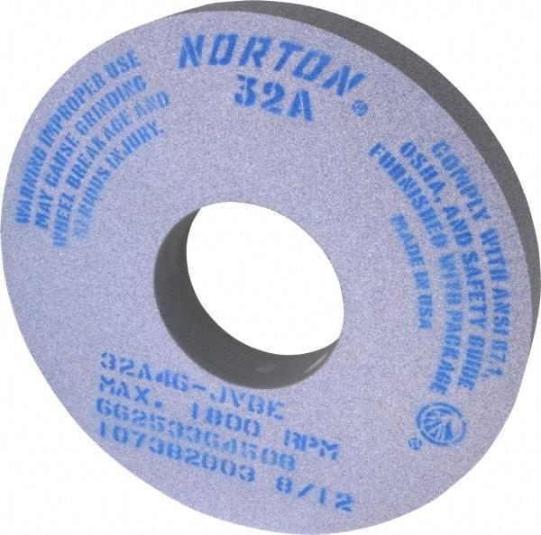 Norton - 14" Diam x 5" Hole x 2" Thick, J Hardness, 46 Grit Surface Grinding Wheel - Aluminum Oxide, Type 1, Coarse Grade, 1,800 Max RPM, Vitrified Bond, No Recess - Americas Industrial Supply