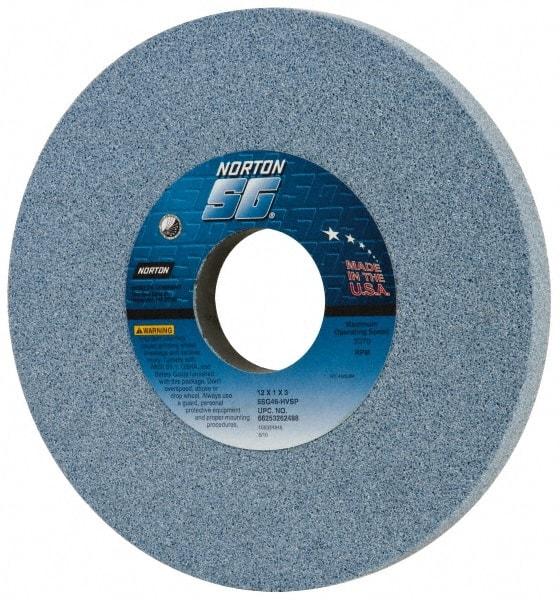 Norton - 12" Diam x 3" Hole x 1" Thick, H Hardness, 46 Grit Surface Grinding Wheel - Ceramic, Type 1, Coarse Grade, 2,070 Max RPM, Vitrified Bond, No Recess - Americas Industrial Supply