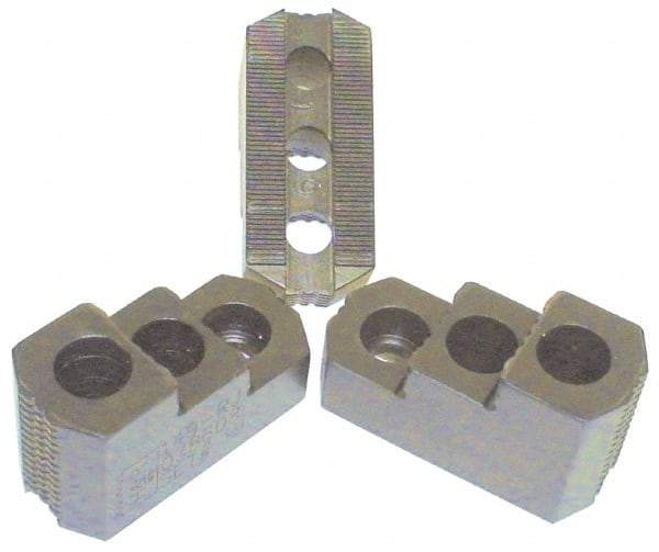 H & R Manufacturing - 12" Max Chuck Diam Compatibility, Case Hardened Steel 1.5mm x 60° Serrated Hard Lathe Top Jaws - 2 Steps, 0.71" Groove Width, 2" Wide x 4-7/8" Long x 2-15/32" High - Americas Industrial Supply