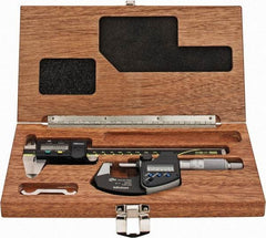 Mitutoyo - 4 Piece, Machinist Caliper and Micrometer Tool Kit - 0 to 6 Inch Caliper, 1 Inch Micrometer, 0.0001 Inch Graduation - Americas Industrial Supply