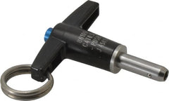 Jergens - 1/4" Diam, 1/2" Usable Length, T Handle, Push Button Quick Release Pin - 2" Overall Length, Grade 17-4 Stainless Steel, Passivated Finish - Americas Industrial Supply