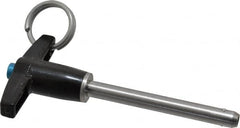 Jergens - 1/4" Diam, 2" Usable Length, T Handle, Push Button Quick Release Pin - 3-1/2" Overall Length, Grade 17-4 Stainless Steel, Passivated Finish - Americas Industrial Supply