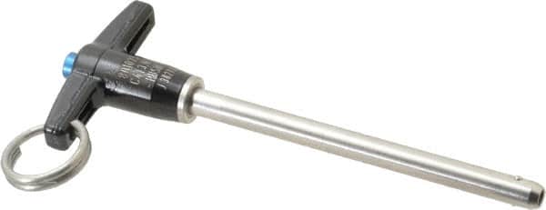 Jergens - 1/4" Diam, 3" Usable Length, T Handle, Push Button Quick Release Pin - 4-1/2" Overall Length, Grade 17-4 Stainless Steel, Passivated Finish - Americas Industrial Supply