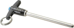 Jergens - 1/4" Diam, 3" Usable Length, T Handle, Push Button Quick Release Pin - 4-1/2" Overall Length, Grade 17-4 Stainless Steel, Passivated Finish - Americas Industrial Supply