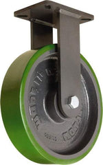 Hamilton - 12" Diam x 3" Wide x 15-1/2" OAH Top Plate Mount Rigid Caster - Polyurethane Mold onto Cast Iron Center, 3,500 Lb Capacity, Tapered Roller Bearing, 5-1/4 x 7-1/4" Plate - Americas Industrial Supply