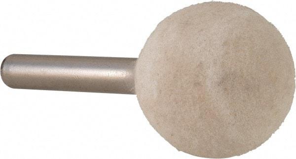 Value Collection - 1" Diam, 1/4" Shank Diam, Ball Shaped Mounted Bob - Rock Hard Density, 1" Head Length, 2" Shank Length, Wool Felt - Americas Industrial Supply