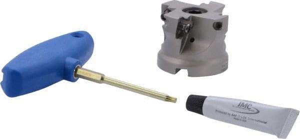 Iscar - 4 Inserts, 2" Cut Diam, 3/4" Arbor Diam, 0.512" Max Depth of Cut, Indexable Square-Shoulder Face Mill - 0/90° Lead Angle, 1.57" High, HM390 TDKT 1505 Insert Compatibility, Through Coolant, Series HeliIQMill - Americas Industrial Supply