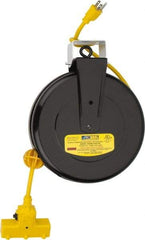 Value Collection - 14 AWG, 30' Cable Length, Cord & Cable Reel with Outlet End - 3 Outlets, NEMA 5-15R, 13 Amps, 125 Volts, SJT Cable, Black Reel - Americas Industrial Supply