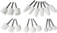 Value Collection - 18 Piece, 1/4" Shank Diam, Wool Felt Bob Set - Medium Density, Includes Ball, Cone, Cylinder, Flame, Olive & Oval Bobs - Americas Industrial Supply