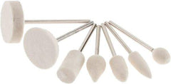 Value Collection - 7 Piece, 3/32" Shank Diam, Wool Felt Bob Set - Medium Density, Includes Ball, Cone, Cylinder, Flame, Olive & Oval Bobs - Americas Industrial Supply