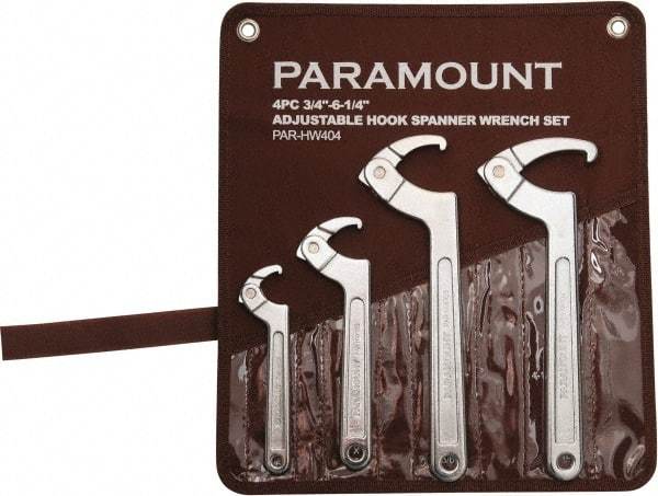 Paramount - 3/4" to 6-1/4" Capacity, Adjustable Hook Spanner Wrench Set - 6-3/8" OAL - Americas Industrial Supply