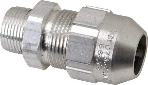 Thomas & Betts - 0.66 to 0.78" Cable Capacity, Class 1, Gas & Vapor Environments, Straight Strain Relief Cord Grip - 3/4 NPT Thread, Aluminum - Americas Industrial Supply