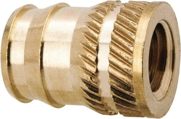 E-Z LOK - 1/4-20, 0.321" Small to 0.363" Large End Hole Diam, Brass Double Vane Tapered Hole Threaded Insert - 3/8" Insert, 0.332" Pilot Diam, 1/2" OAL, 0.194" Min Wall Thickness, 11/32" Drill, 0.194" Min Grip - Americas Industrial Supply