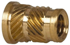 E-Z LOK - 1/4" Drill, 10 32 UNF, 0.278" Diam, Brass Headed Heat Installed Threaded Insert - 1/4" Hole, 0.418" OAL x 0.043" High, 5/16" Head Diam - Americas Industrial Supply