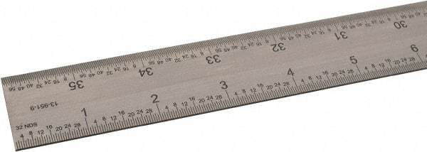 SPI - 36" Long, 1/64, 1/32" and 0.5, 1mm Graduation, Rigid Steel Rule - English/Metric Graduation Style, 1-1/4" Wide, Silver, Satin Chrome Finish - Americas Industrial Supply