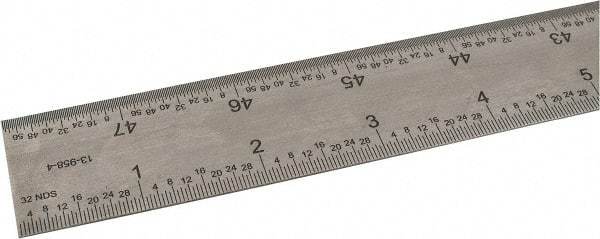 SPI - 48" Long, 1/64, 1/32, 1/16, 1/8" Graduation, Rigid Steel Rule - 4R Graduation Style, 1-1/4" Wide, Silver, Satin Chrome Finish - Americas Industrial Supply