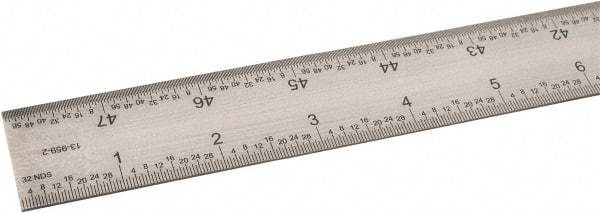 SPI - 48" Long, 1/64, 1/32" and 0.5, 1mm Graduation, Rigid Steel Rule - English/Metric Graduation Style, 1-1/4" Wide, Silver, Satin Chrome Finish - Americas Industrial Supply