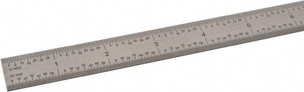 SPI - 48" Long, 1/64, 1/32" and 0.5, 1mm Graduation, Flexible Steel Rule - English/Metric Graduation Style, 3/4" Wide, Silver, Satin Chrome Finish - Americas Industrial Supply
