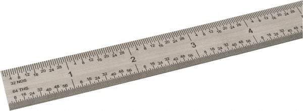 SPI - 48" Long, 1/100, 1/64, 1/32, 1/10" Graduation, Flexible Steel Rule - 5R Graduation Style, 3/4" Wide, Silver, Satin Chrome Finish - Americas Industrial Supply