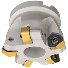 Iscar - 5" Cut Diam, 1-1/2" Arbor Hole, 0.138" Max Depth of Cut, 30° Indexable Chamfer & Angle Face Mill - 9 Inserts, H600 WXCU 08 Insert, Right Hand Cut, 9 Flutes, Through Coolant, Series Helido - Americas Industrial Supply