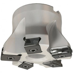 Iscar - 9 Inserts, 5" Cut Diam, 1-1/2" Arbor Diam, 0.118" Max Depth of Cut, Indexable Square-Shoulder Face Mill - 0/90° Lead Angle, 2-1/2" High, HTP LNHT 1606 Insert Compatibility, Through Coolant, Series TangPlunge - Americas Industrial Supply