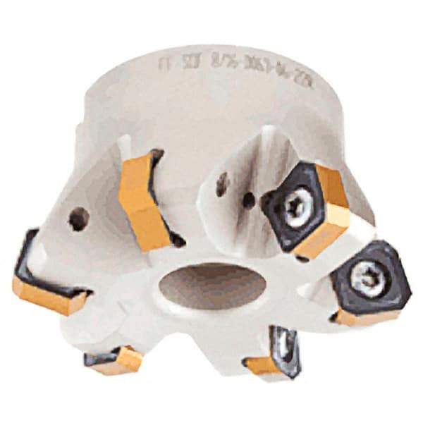 Iscar - 7 Inserts, 3.362" Cutter Diam, 0.047" Max Depth of Cut, Indexable High-Feed Face Mill - 1.063" Arbor Hole Diam, 0.488" Keyway Width, 1.575" High, FF SOF Toolholder, ON.U 05, OXMT 0507, S845 SN.U 13 Inserts, Series Helido - Americas Industrial Supply