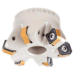 Iscar - 7 Inserts, 3.362" Cutter Diam, 0.047" Max Depth of Cut, Indexable High-Feed Face Mill - 1.063" Arbor Hole Diam, 0.488" Keyway Width, 1.575" High, FF SOF Toolholder, ON.U 05, OXMT 0507, S845 SN.U 13 Inserts, Series Helido - Americas Industrial Supply