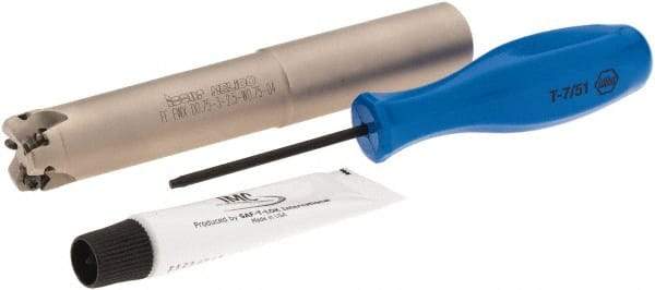 Iscar - 3/4" Cut Diam, 0.03" Max Depth, 3/4" Shank Diam, Weldon Shank Indexable High-Feed End Mill - Screw Holding Method, H600 WXCU 04 Insert, FF EWX-04 Toolholder, Through Coolant - Americas Industrial Supply