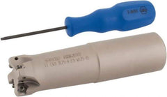 Iscar - 1-1/4" Cut Diam, 0.043" Max Depth, 1-1/4" Shank Diam, Weldon Shank Indexable High-Feed End Mill - Screw Holding Method, H600 WXCU 05 Insert, FF EWX-05 Toolholder, Through Coolant - Americas Industrial Supply