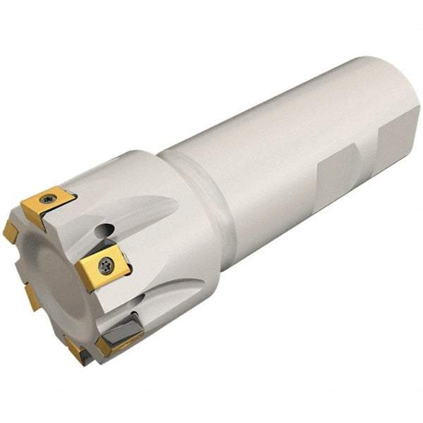 Iscar - 25mm Cut Diam, 8mm Max Depth of Cut, 25mm Shank Diam, 95mm OAL, Indexable Square Shoulder Helical End Mill - T490 LN.T 0804 Inserts, Weldon Shank, 90° Lead Angle, Through Coolant, Series Helitang - Americas Industrial Supply
