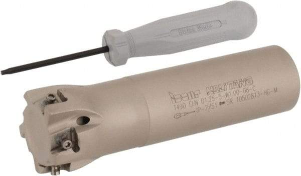 Iscar - 1-1/4" Cut Diam, 0.315" Max Depth of Cut, 1" Shank Diam, 4" OAL, Indexable Square Shoulder Helical End Mill - T490 LN.T 0804 Inserts, Weldon Shank, 90° Lead Angle, Through Coolant, Series Helitang - Americas Industrial Supply