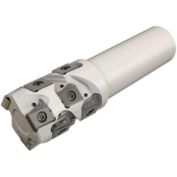 Iscar - 50mm Cut Diam, 59mm Max Depth of Cut, 42mm Shank Diam, 145mm OAL, Indexable Square Shoulder End Mill - T490 LN.T 13.. Inserts, Weldon Shank, 90° Lead Angle, Through Coolant, Series Helitang - Americas Industrial Supply
