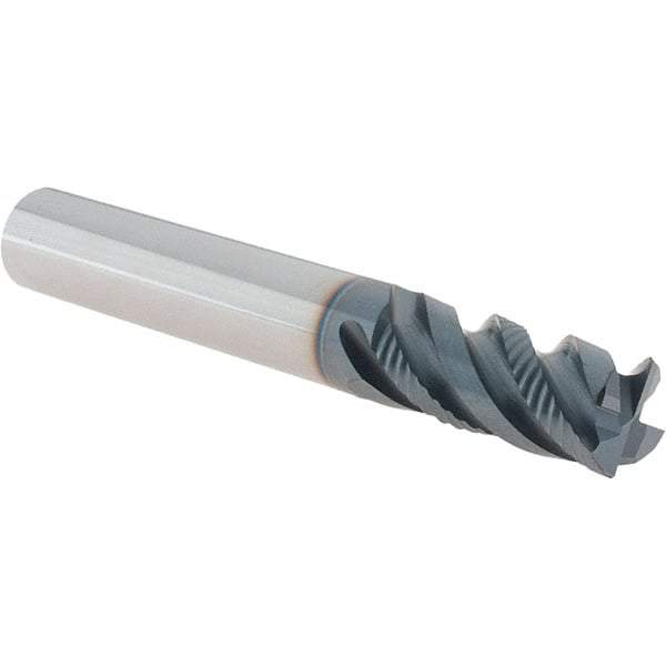 Iscar - 4 Flute Solid Carbide Roughing & Finishing Corner Chamfer End Mill - TiAlN Finish, Straight Shank, 45° Helix, Non-Centercutting, Regular Length - Americas Industrial Supply