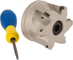Iscar - 7 Inserts, 2-1/2" Cut Diam, 1" Arbor Diam, 0.315" Max Depth of Cut, Indexable Square-Shoulder Face Mill - 0/90° Lead Angle, 1.77" High, HM390 TPKT 1003 Insert Compatibility, Through Coolant, Series HeliIQMill - Americas Industrial Supply