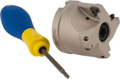 Iscar - 4 Inserts, 2" Cut Diam, 3/4" Arbor Diam, 0.315" Max Depth of Cut, Indexable Square-Shoulder Face Mill - 0/90° Lead Angle, 1.57" High, HM390 TPKT 1003 Insert Compatibility, Through Coolant, Series HeliIQMill - Americas Industrial Supply