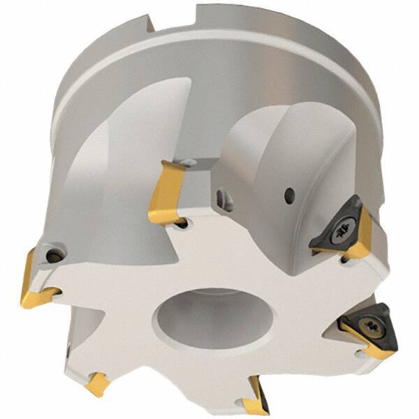 Iscar - 6 Inserts, 63mm Cut Diam, 27mm Arbor Diam, 8mm Max Depth of Cut, Indexable Square-Shoulder Face Mill - 0/90° Lead Angle, 45mm High, HM390 TPKT 1003 Insert Compatibility, Through Coolant, Series HeliIQMill - Americas Industrial Supply