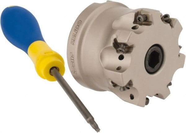 Iscar - 7 Inserts, 2" Cut Diam, 3/4" Arbor Diam, 0.315" Max Depth of Cut, Indexable Square-Shoulder Face Mill - 0/90° Lead Angle, 1.57" High, H490 AN.X 09 Insert Compatibility, Through Coolant, Series Helido - Americas Industrial Supply