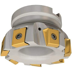 Iscar - 4 Inserts, 50mm Cut Diam, 22mm Arbor Diam, 16mm Max Depth of Cut, Indexable Square-Shoulder Face Mill - 0/90° Lead Angle, 40mm High, T490 LN.T 1607 Insert Compatibility, Through Coolant, Series Helitang - Americas Industrial Supply
