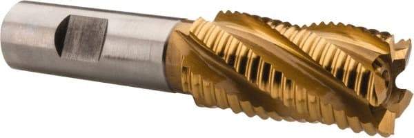 Hertel - 1" Diam, Coarse Pitch, 2" LOC, 5 Flute Cobalt Roughing Square End Mill - TiN Finish, 4-1/4" OAL, 3/4" Shank Diam, Single End, 30° Helix - Americas Industrial Supply