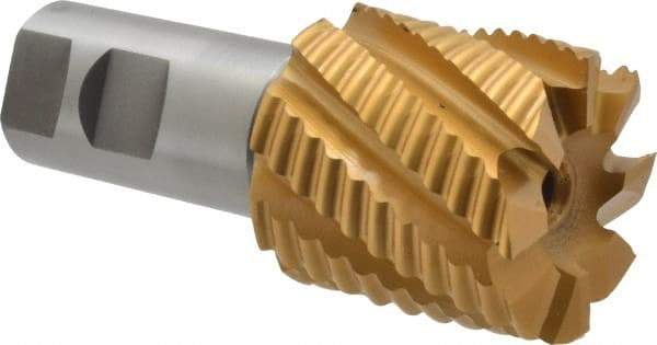 Hertel - 2" Diam, Coarse Pitch, 2" LOC, 8 Flute Cobalt Roughing Square End Mill - TiN Finish, 4-1/2" OAL, 1-1/4" Shank Diam, Single End, 30° Helix - Americas Industrial Supply