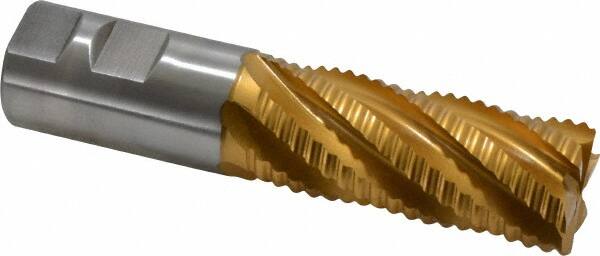Hertel - 1-1/4" Diam, Coarse Pitch, 3" LOC, 6 Flute Cobalt Roughing Square End Mill - TiN Finish, 5-1/2" OAL, 1-1/4" Shank Diam, Single End, Centercutting, 30° Helix - Americas Industrial Supply