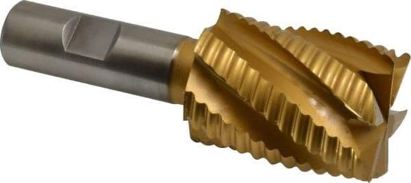 Hertel - 1-1/2" Diam, Coarse Pitch, 2" LOC, 6 Flute Cobalt Roughing Square End Mill - TiN Finish, 4-1/4" OAL, 3/4" Shank Diam, Single End, Centercutting, 30° Helix - Americas Industrial Supply