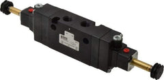 Parker - 1/4" NPT Port, Double Solenoid, 3 Position Valveless Coil, Aluminum Solenoid Valve - Center Exhaust Open, 145 Max PSI, Buna-N Seal - Americas Industrial Supply