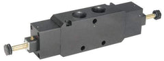 Parker - 3/4" NPT Port, Double Solenoid, 3 Position Valveless Coil, Aluminum Solenoid Valve - Center Exhaust Open, 145 Max PSI, Buna-N Seal - Americas Industrial Supply